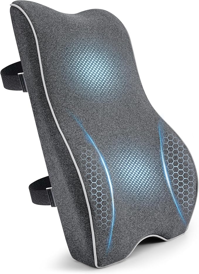 Lumbar Support Pillow for Office Chair, Back Support Pillow with Memory Foam, Relieves Back Pain, Removable Washable Cover & Adjustable Strap, for Car/Gaming Chair,Gift-Dark Grey