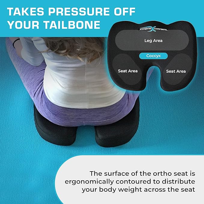 Xtreme Comforts Seat Cushion, Tailbone Relaxer - Coccyx Cushion for Tailbone Pain Desk, Wheelchair & Car Use - Back Support Pillow for Chair