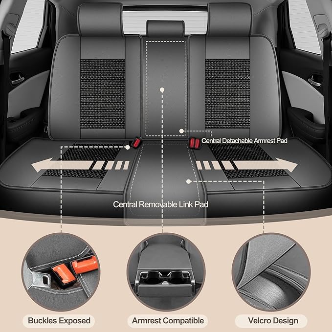 TTX LIGHTING for Toyota 4Runner 2003-2026 Car Seat Covers, Breathable Ice Silk & Leather Seat Protector, Cool & Anti-Sweat for Long Driving, Airbag Compatible, 5 Seats Full Set (Black&Gray)