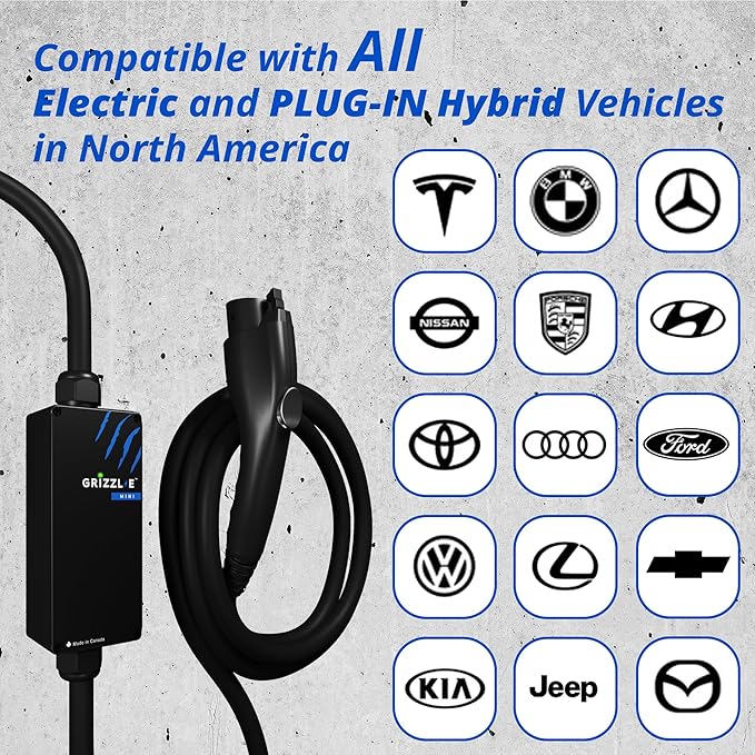 Grizzl-E Mini Connect Level 1-2 Portable Electric Vehicle (EV) Charger up to 40 Amp, UL Certified, Indoor/Outdoor Electric Car Fast Charging Station, NEMA 14-50 Plug, 25 feet Cable, NACS Connector