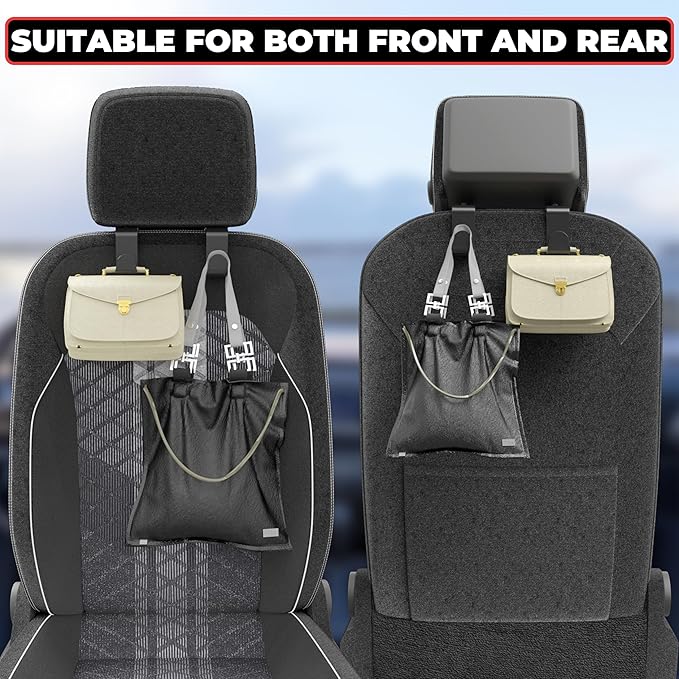 3Pcs Car Seat Headrest Hooks, Back Seat Purse Leather Hanger Holder Hook, Magnetic Storage Organizer for Purses Handbag Grocery Bags Coats