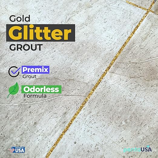 PentaUSA Tile Grout - Glitter Grout Tube, 6 Fl Oz Glitter Fast Drying Grout Paint, Shiny Grout Repair Kit - Renew Grout Lines in Bathroom, Kitchen, Countertops (180 ml, 6 Fl Oz) (Gold)