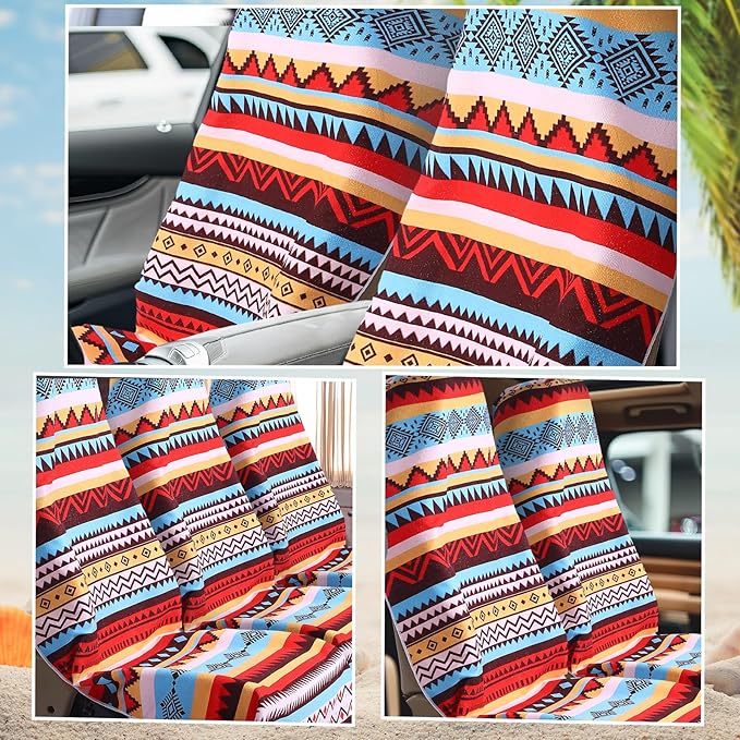 Hahafelt Car Seat Towel Covers Christmas Car Accessories Gifts Athletic Running Towel Performance Microfiber Post Workout Sweat Washable Cover Non Slip for Seat Outdoor Sport(Tribal)