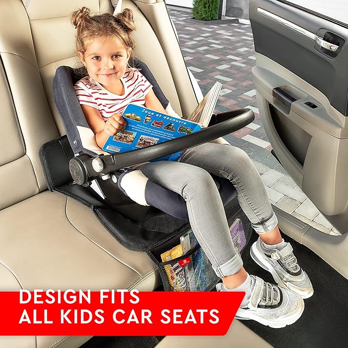 Helteko Car Seat Protector - 2 Pack Seat Mat for Under Child Booster Carseat, Seat Cover Protector from Waterproof & Stain Resistant Thickest Padding Material for Leather and Fabric Seats, Gray