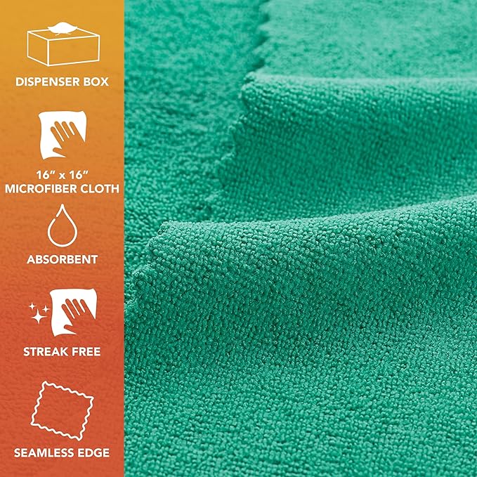 Arkwright Smart Rags Microfiber Cleaning Cloths, Pack of 50 in a Box, Lint Free 215 GSM Reusable Towels for Auto, Office and Household Cleaning, 16 x 16 in, Green