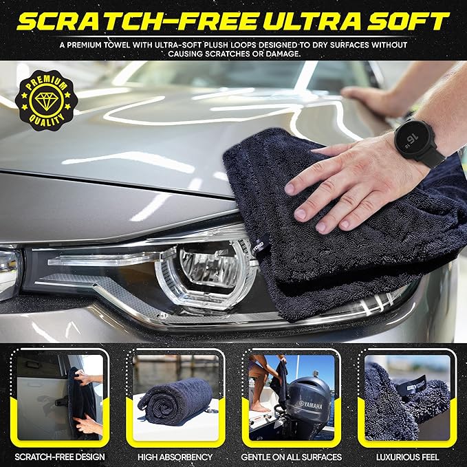 Beyond Drying Towel - Super Absorbent Large Premium Microfiber Detailing Towel for Cars and Boats - 3-Pack