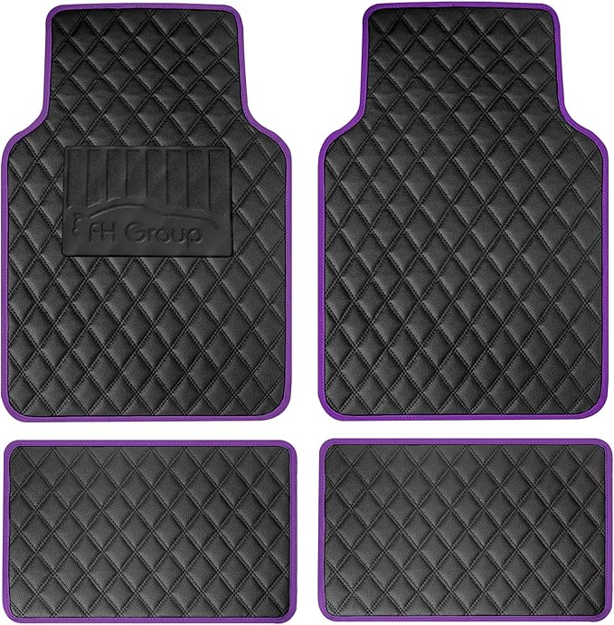 FH Group Floor Mats - Faux Leather Floor Mats for Cars, Universal Fit Automotive Floor Mats, All Purpose Car Floor Mats, PU Leather Protector Mat for Most Sedan, SUV, Truck Floor Mats Purple