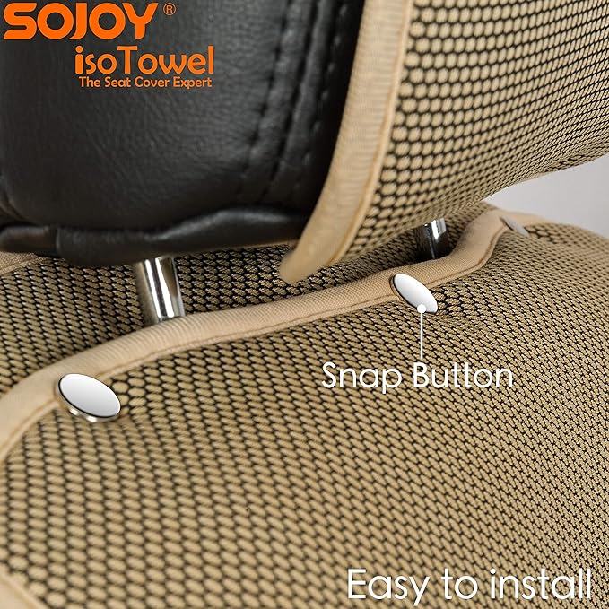 Sojoy IsoTowel Car Seat Cover, Microfiber Seat Protector with Quick-Dry Non-Slip Base,Car seat Protector for All Workouts, All-Weather Honeycomb Cloth (Tan)