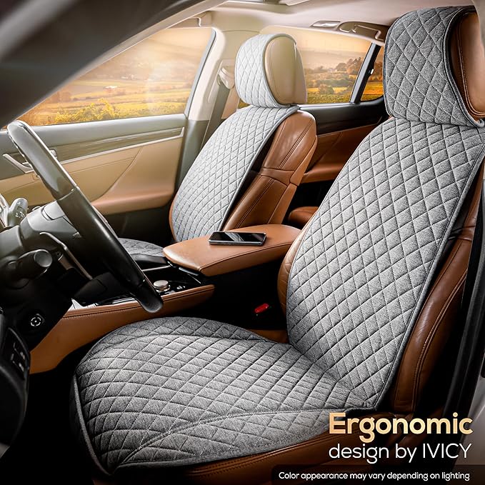 IVICY Faux Linen Front Car Seat Cover – Durable, Non-Slip Seat Protector for Cars – 1 Unit, Cool Gray