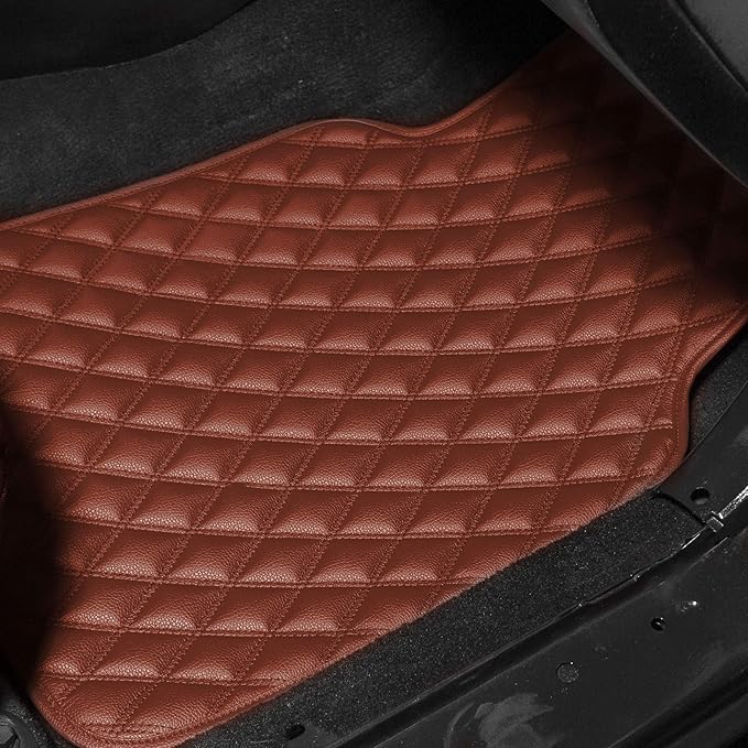 FH Group Floor Mats - Faux Leather Floor Mats for Cars, Universal Fit Automotive Floor Mats, All Purpose Car Floor Mats, PU Leather Protector Mat for Most Sedan, SUV, Truck Floor Mats Brown