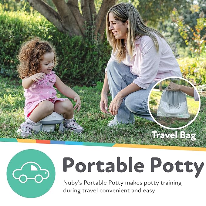 Nuby On-The-Go Portable Potty Seat - Travel Toilet Seat for Boys and Girls 18+ Months - Includes Storage Bag and Disposable Potty Liners - Toddler Travel Essentials - Toddler Potty Training Toilet