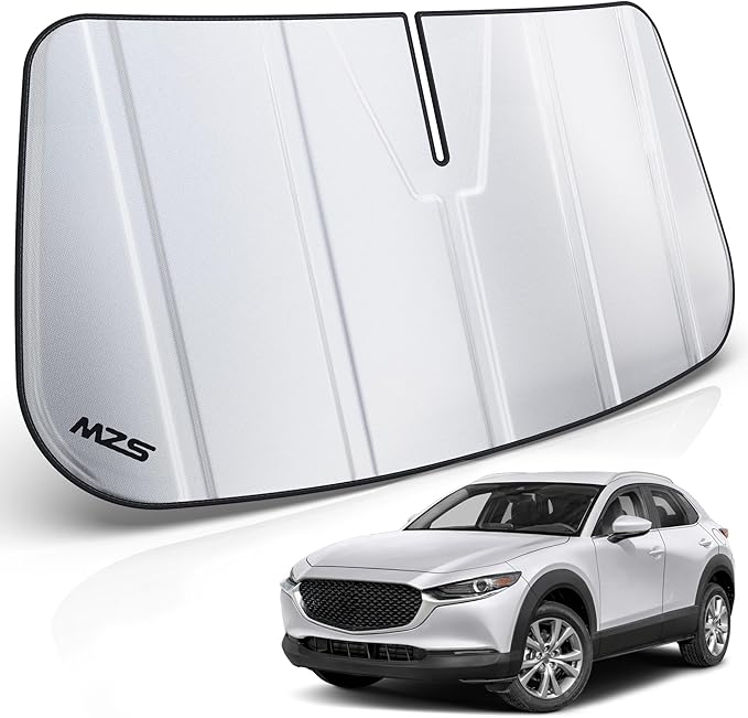 MZS Windshield Sun Shade Compatible with CX-30 CX30 2020-2026, Foldable Car Front Window Sunshade with Storage Pouch, SUV Sun Visor Shield Accessories for Interior Protector