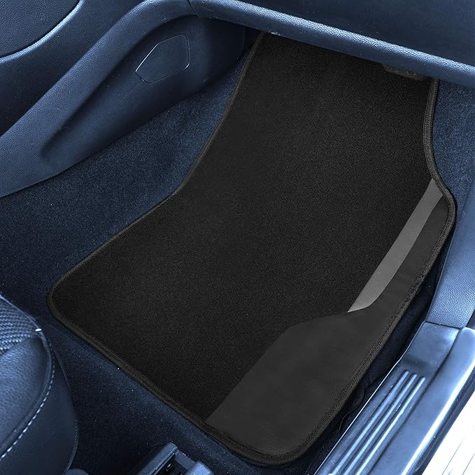 FH Group Color-Block Carpet Car Floor Mats – Non-Slip, Faux Leather Accents, Universal Fit for Sedan, SUV & Truck – Full Set Black