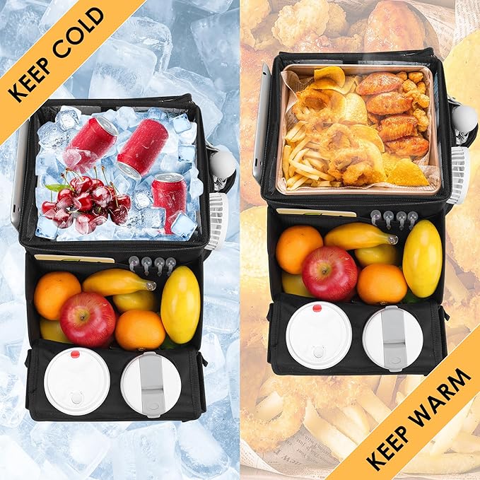 Backseat Organizer for Kids and Passenger Seat Organizer for Adults - Car Seat Cooler and Warmer with Cup Holders and Convertible Tray Lid(Black)