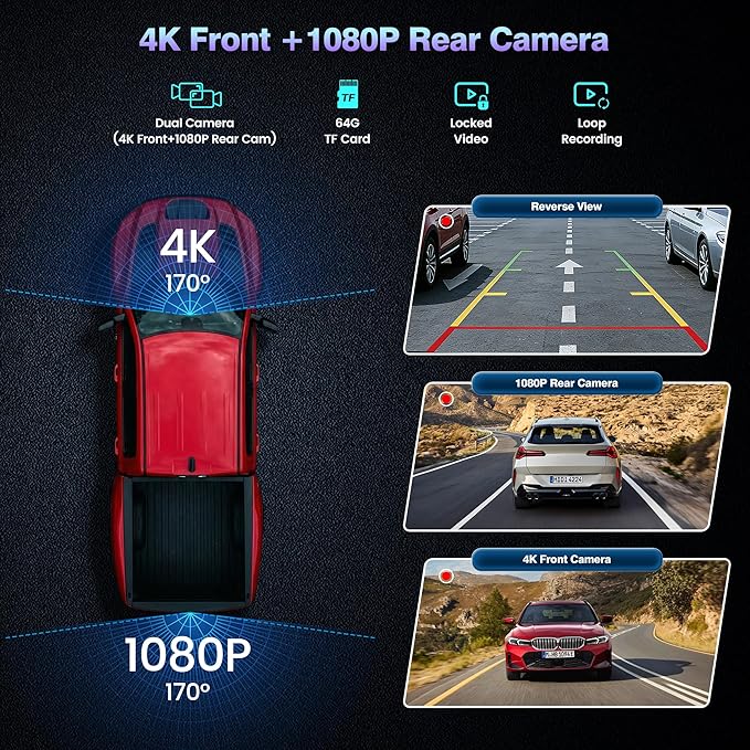 11.5" Portable Carplay Screen for Car,Wireless Car Play Screen with Carplay,Android Auto,OTA Updates,60FPS,4K Dash Cam + 1080P Backup Cam (with a Camera Bracket),Voice Control,GPS Navigation