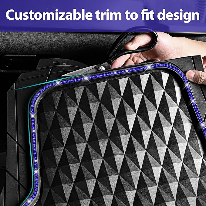 CAR PASS Bling Diamond Rubber Car Mats, Heavy Duty Deep Dish All-Weather Floor Mat Full Set Anti-Slip 3D Rhombus Waterproof Trim to Fit Liner Universal Glitter Sparkly Shining Rhinestone, Black Blue