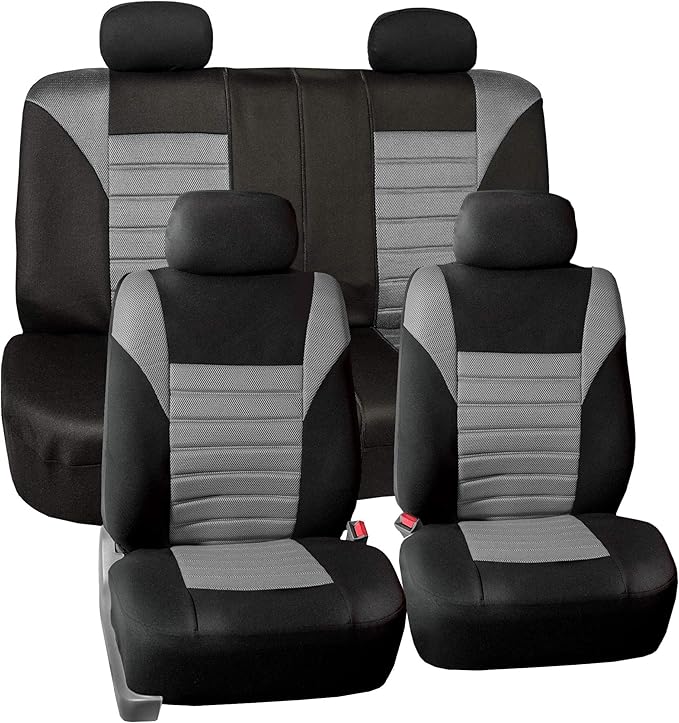 TLH Car Seat Covers Premium 3D Air Mesh Automotive Seat Covers Full Set Gray Seat Covers Airbag Compatible and Split Rear Car Seat Cover Universal Fit Interior Accessories for Cars Trucks and SUV