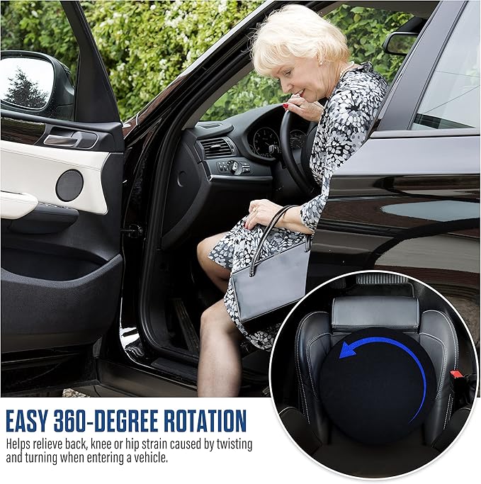 HealthSmart 360 Degree Swivel Seat Cushion, Chair Assist for Elderly, Swivel Seat Cushion for Car, Twisting Disc, Black, 15 Inches in Diameter