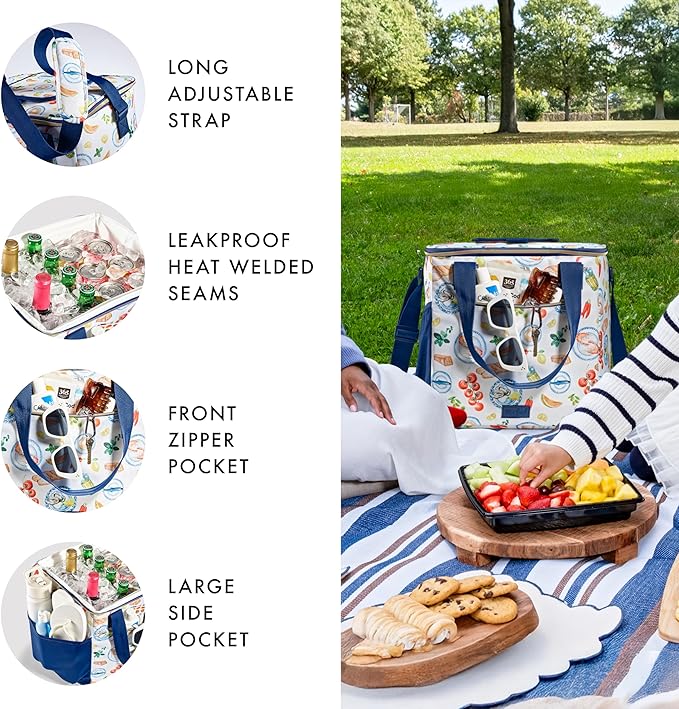 Fit & Fresh, 24-Can Soft Cooler Bag Insulated Leak-Resistant, Portable Soft Cooler, Large Cooler, Soft Sided Cooler Bag, Travel Cooler, Al Fresco