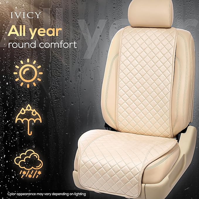 IVICY Faux Suede Front Car Seat Cover – Durable, Non-Slip Seat Protector for Cars – 1 Unit, Light Beige