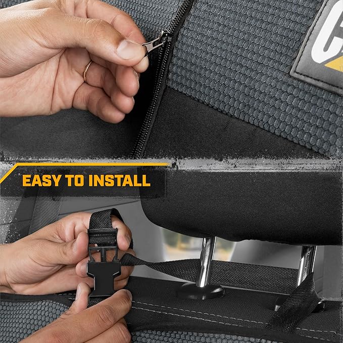 Cat MeshFlex Charcoal & Black Rear Seat Cover for Car – Durable Canvas & Mesh Design 60/40 Split Bench Protector for Cars, Trucks & SUVs – Back Seat Cover for Rear Bench – Interior Car Accessory