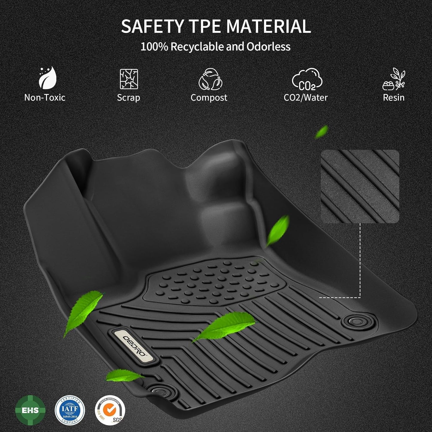 OEDRO Floor Mats Fit for Toyota 4Runner 2024-2013 / Lexus GX460 2014-2023, TPE All-Weather 4Runner Car Mats Includes 1st and 2nd Row Full Set Liners, Black