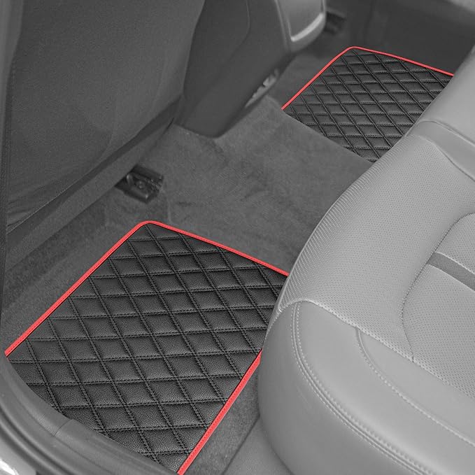 FH Group Floor Mats - Faux Leather Floor Mats for Cars, Universal Fit Automotive Floor Mats, All Purpose Car Floor Mats, PU Leather Protector Mat for Most Sedan, SUV, Truck Floor Mats Red