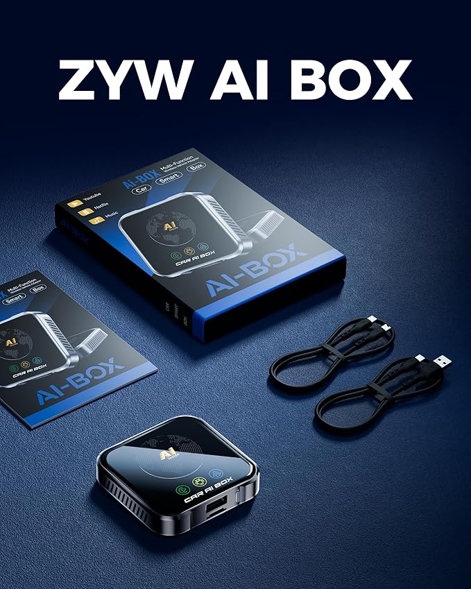 Magic AI Box Wireless CarPlay Adapter, Fast Car Video Box Plug & Play, Easy Setup, Supports Netflix/YouTube/TF Card Streaming Equalizers and More for OEM Wired CarPlay/Android Auto Cars (Glossy Black)