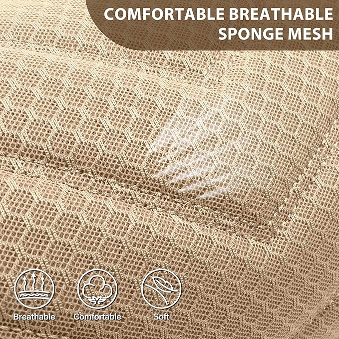 CAR PASS 3D Foam Mesh Leather Car Seat Covers Front Seats, Tan Breathable Front Seat Cover for Cars, Comfortable Universal Fit for SUV Truck Sedan Automotive Anti-Slip Airbag Compatible, All Beige