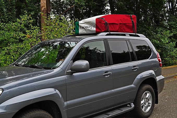 Kanga Waterproof Rooftop Cargo Carrier Storage Roof Bag - Universal Fit - Available in 4 Unique Styles (Canada Flag, Mexico Flag, American Flag, and Woodstock) - 14 Cubic feet Capacity. Built in USA