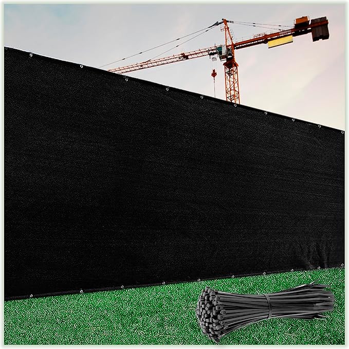 ColourTree 6' x 5' Black Fence Privacy Screen Windscreen Cover Fabric Shade Netting Mesh Cloth - Commercial Grade 170 GSM - Cable Zip Ties Included - We Make Custom Size