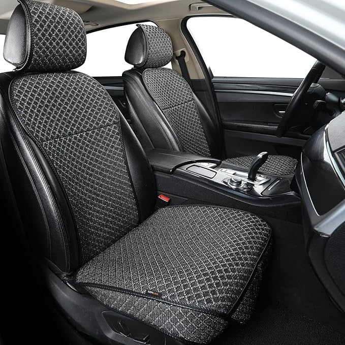 Breathable Car Seat Cover,Luxury Front Seat Cover,Durable and Non Slip,Polyester Silk Material, Universal Car Seat Cushion,Suitable for All Seasons,Airbag Compatible. (Black，2PCS)