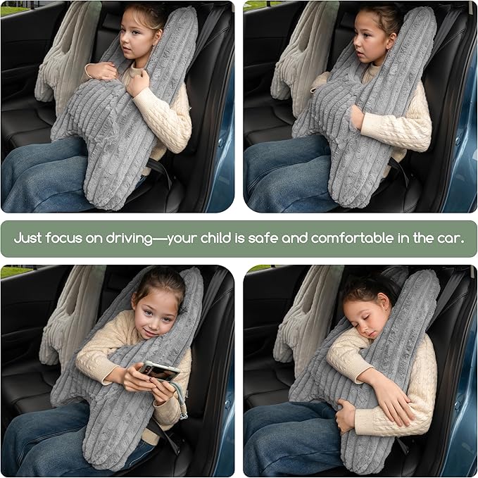 HIGOGOGO Washable Travel Pillow, Car Pillow for Kids & Adults, Upgraded Travel Pillows with Removable Soft Cover and High-Support Foam, Fix Neck and Body Sitting/Sleeping on The Trip, Dark Grey