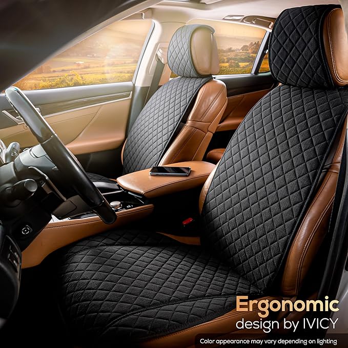 IVICY Faux Linen Front Car Seat Cover – Durable, Non-Slip Seat Protector for Cars – 1 Unit, Black