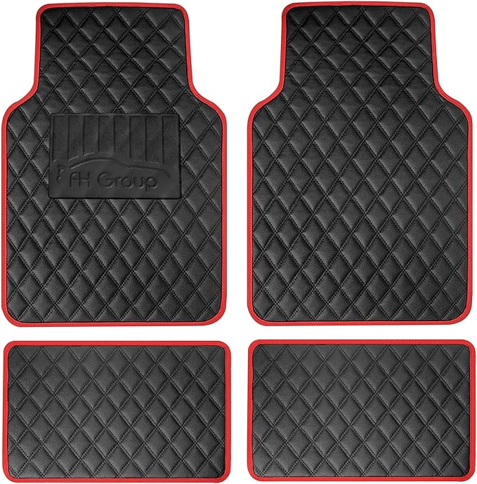 FH Group Floor Mats - Faux Leather Floor Mats for Cars, Universal Fit Automotive Floor Mats, All Purpose Car Floor Mats, PU Leather Protector Mat for Most Sedan, SUV, Truck Floor Mats Red
