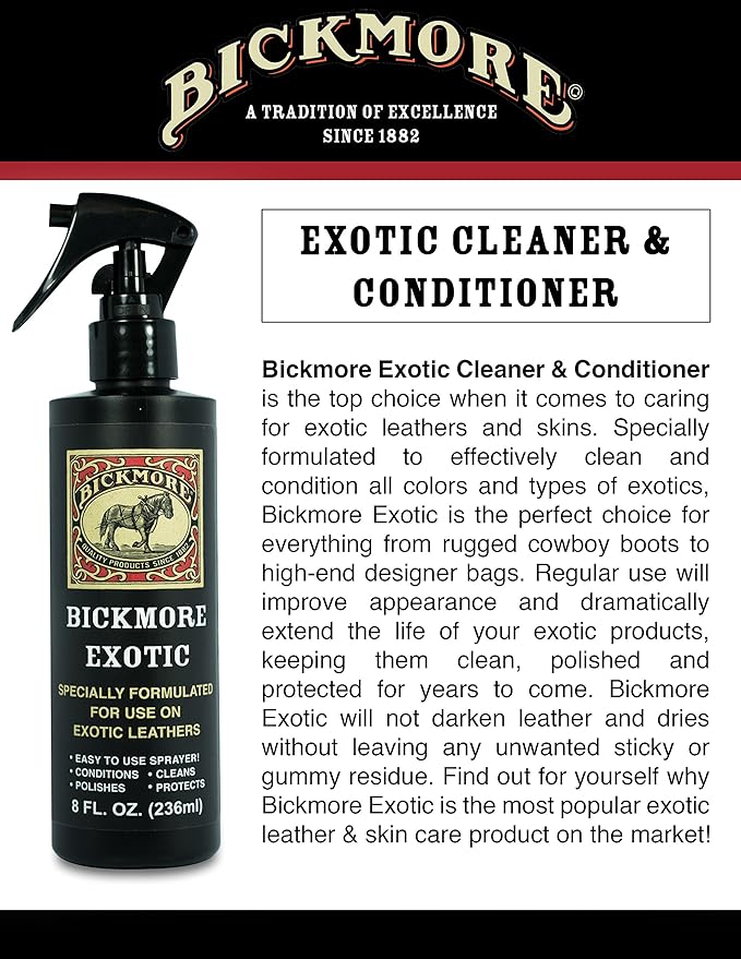 Bickmore Exotic 8oz (2-Pack) - Specially Formulated Leather Spray Used to Clean Condition Polish and Protect Exotic Leathers & Reptile Skins