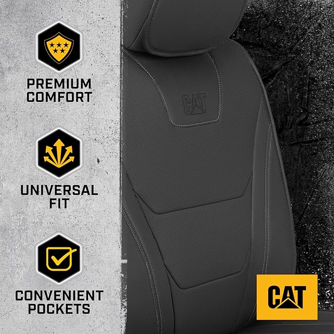Cat® Edge Deluxe Car Seat Covers for Front Seats - Premium Black Faux Leather Seat Covers for Cars with Universal Fit, Rugged Automotive Seat Covers for Trucks, Interior Seat Covers for SUV