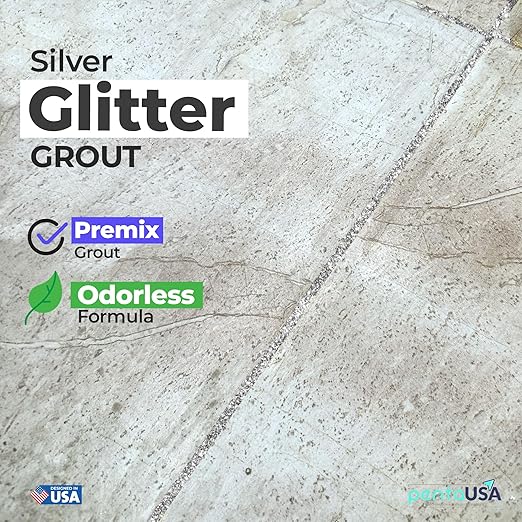 PentaUSA Tile Grout - Glitter Grout Tube, 6 Fl Oz Glitter Fast Drying Grout Paint, Shiny Grout Repair Kit - Renew Grout Lines in Bathroom, Kitchen, Countertops (180 ml, 6 Fl Oz) (Silver)