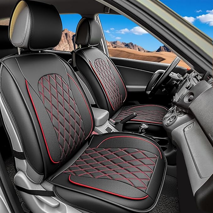 LINGVIDO Car Seat Covers Full Set (5 Seats) - Premium Perforated Nappa Leather, Waterproof Shield, Omni-Adapt Fit SUVs Sedans, Ultimate Family & Pet Protection