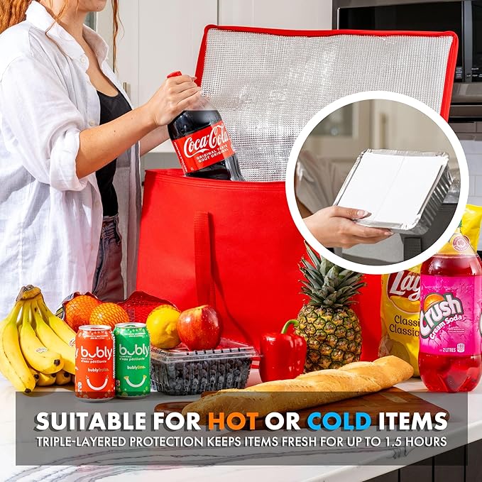 Carrywell (Not Made In China) Insulated Food Delivery and Catering Bags 2-Pack, XXXL Pizza Delivery and Reusable Warming Bag, Thermal Insulation Tote for Hot and Cold Food, Doordash