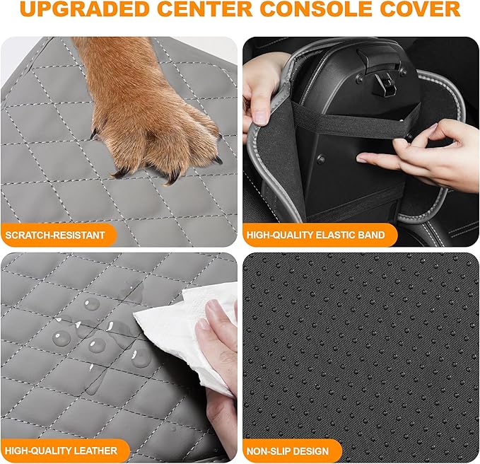 Center Console Cover for Cars Fit for Jeep Cherokee Compass Gladiator Liberty Patriot Renegade Wrangler Leather Armrest Covers with 2 Storage Bags(Grey)