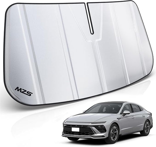 MZS Windshield Sun Shade Compatible with Sonata 2024-2026, Foldable Car Front Window Sunshade with Storage Pouch, Sedan Sun Visor Shield Accessories for Interior Protector