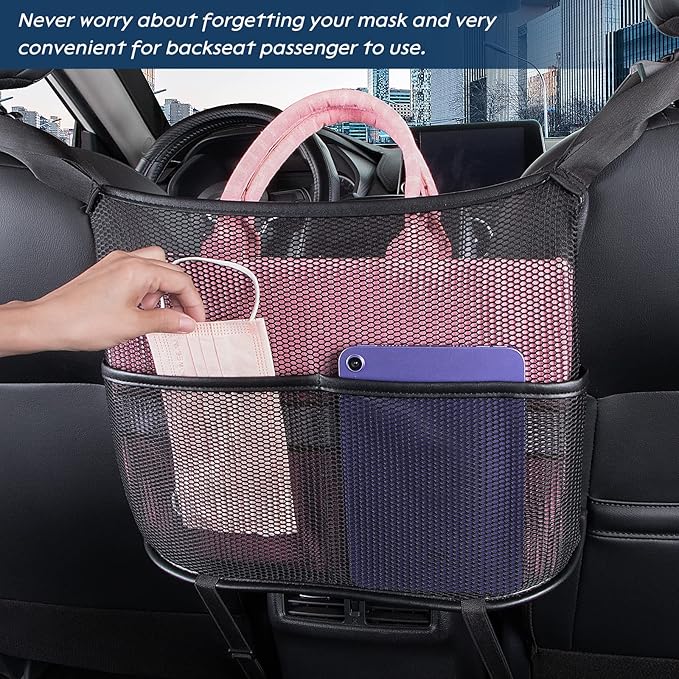 Eing Car Seat Back Organizer - Large Capacity Storage for Purses, Handbags & Kids' Items - Black