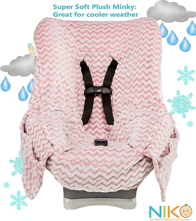 Niko Easy-Wash Children's Car Seat Cover & Liner - Minky - Pink Chevron - Perfect for Winter - Fits Most Toddler Car Seats - Universal Fit - Waterproof SEAT Bottom - Machine Wash and Dry