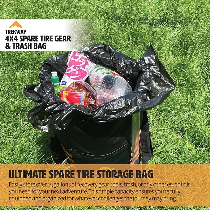 Offroading Gear Spare Tire Overlanding Storage & Trash Bag Organizer | w/Free Roof Cargo Mesh Net Bag | Fits 30" Tire 15 Gallons | for 4x4 Tailgate, Pickup Truck, SUV, RV, Overland