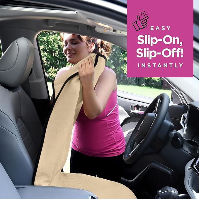 lebogner Waterproof Sweating Car Seat Cover for Post Gym Workout, Running, Swimming, Beach and Hiking, Universal Fit Anti-Slip Bucket Seat Protector for Cars, SUVs and Trucks, Machine Washable, Beige