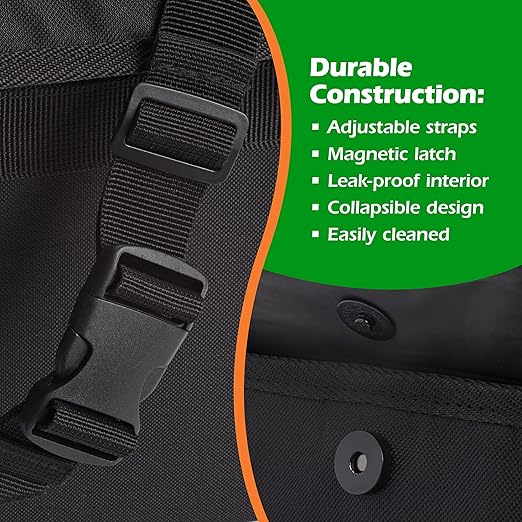 Drive - Car Trash Can - Collapsible, Leakproof Garbage Bin with 20 Trash Bags and Adjustable Strap - Car & Truck Accessories for Men and Women - Black, Large