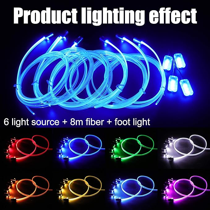 Car Ambient Lighting 64 Colors Multicoloured Music Optic Fiber Controller + APP Control Car DIY Decorative Atmosphere Lighting Kit DC 12V 1W 8m