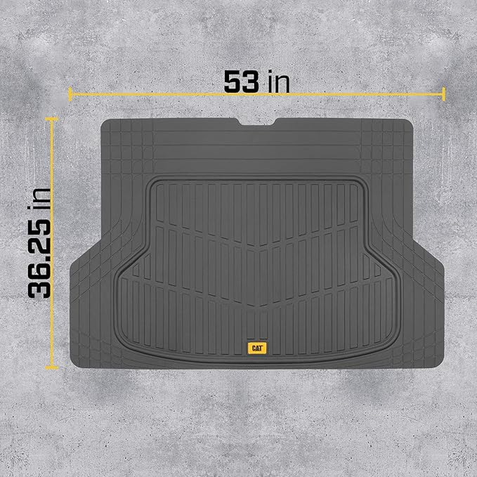 CAT® Large Heavy Duty Rubber Floor Mat & Cargo Trunk Liner for Car, SUV, Van, Sedan, Truck – Trim-to-Fit, All-Weather Deep Dish Ridges for Dirt Protection, Front and Rear Mats Black
