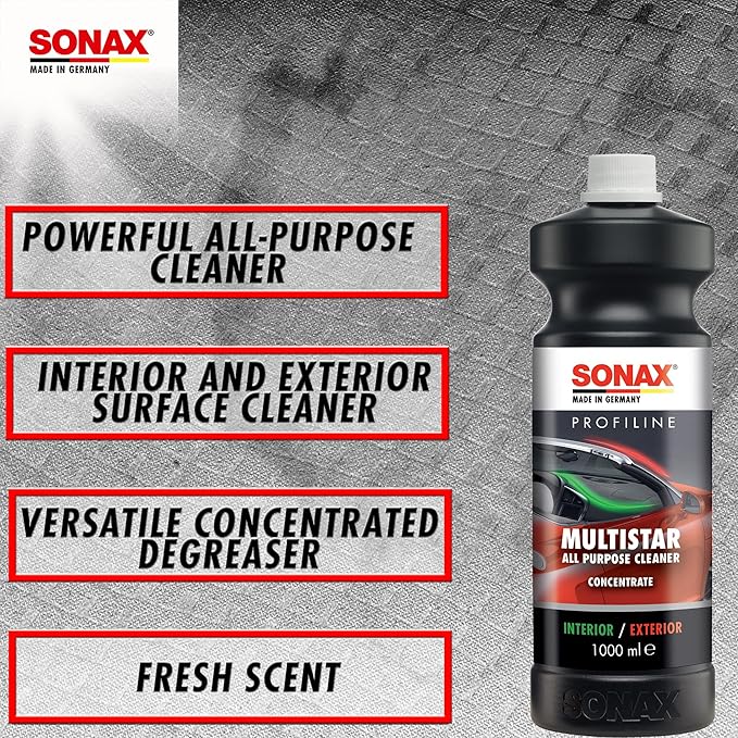 SONAX Multi Star All Purpose Cleaner | Powerful Concentrate for Interior & Exterior Cleaning | Safe on Carpet, Upholstery & Wheel Wells | Removes Grease, Grime & Stains | Pro-Strength | 627600 | 10L